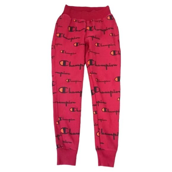 Champion Reverse Weave Joggers S All Over Print Spell Out Red Track Pants Pocket - Picture 12 of 16